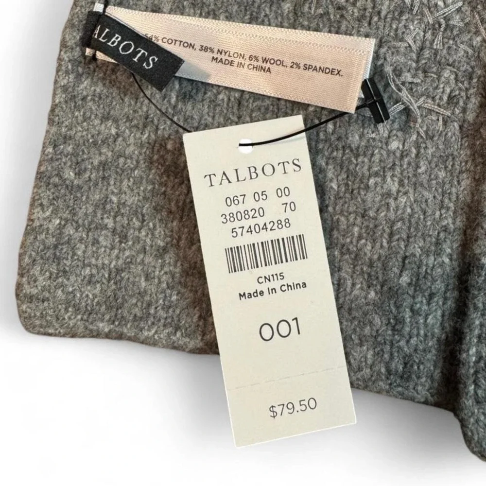 NWT Talbots Embellished‎ Beaded Rhinestone Floral Scarf gray soft feminine knit